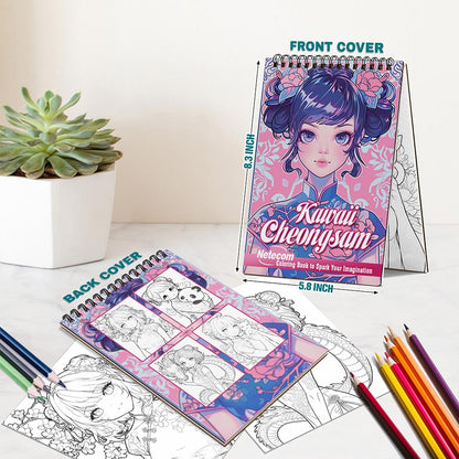 Netecom Kawaii Cheongsam Spiral Bound Coloring Book For Adults