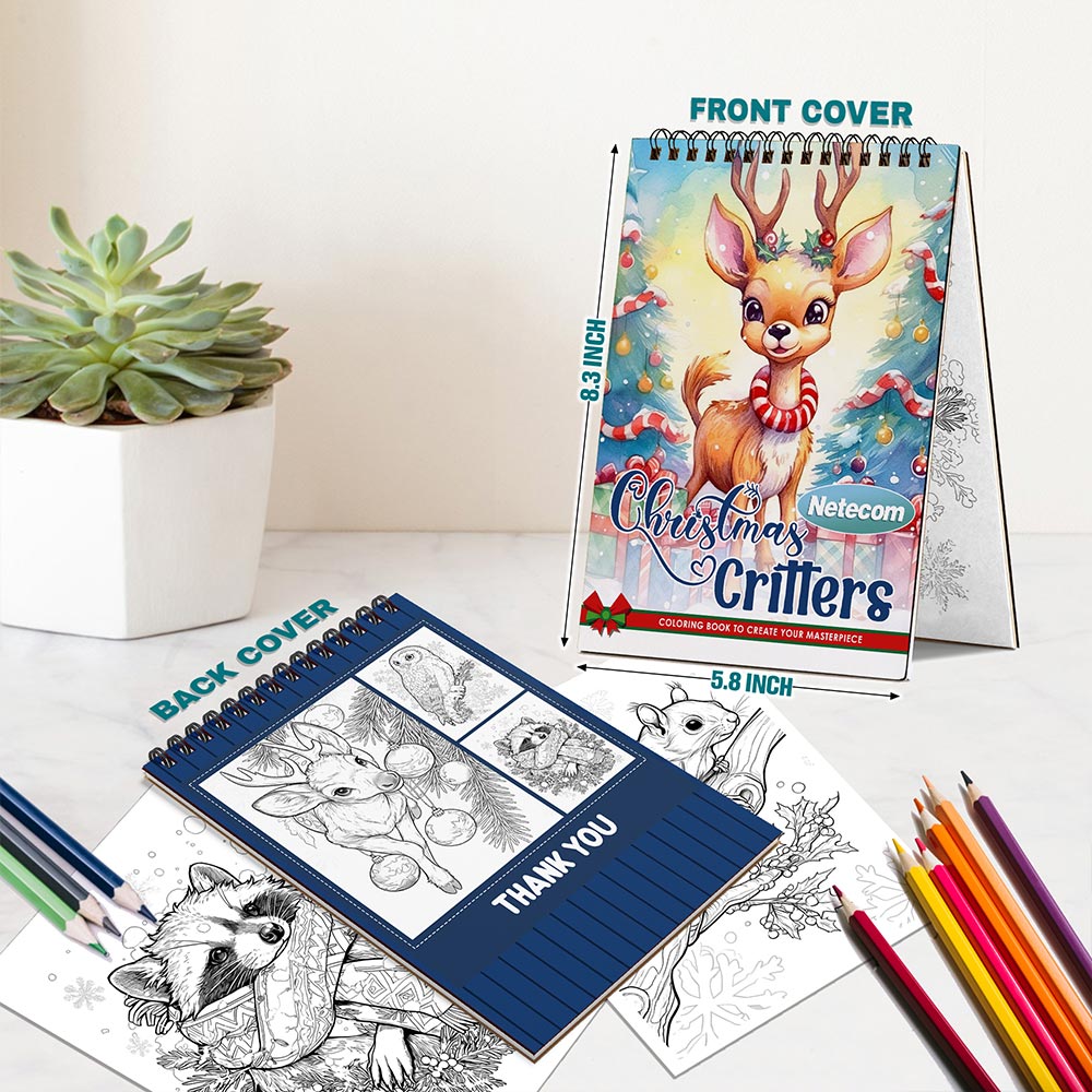 Netecom Christmas Critters Spiral Bound Coloring Book For Adults