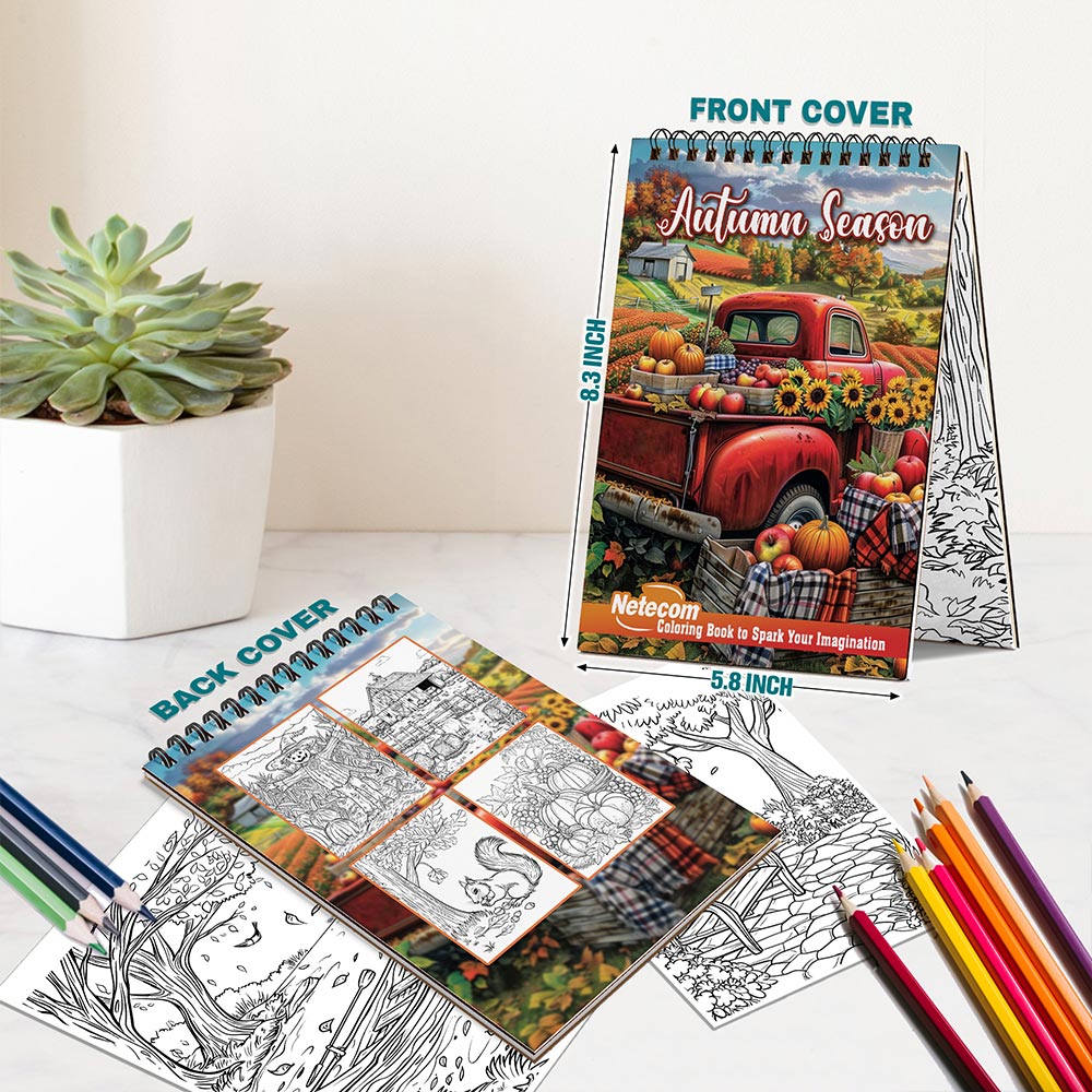 Netecom Autumn Season Spiral Bound Coloring Book For Adults