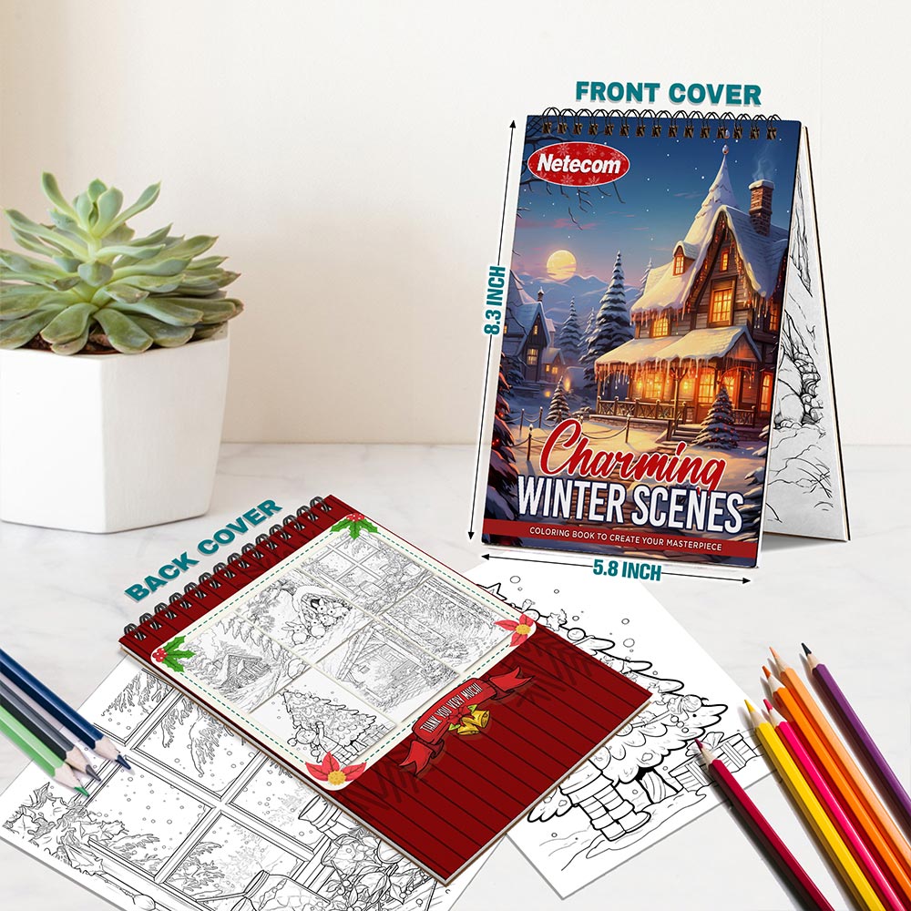 Charming Wintertime Scenes Spiral Bound Coloring Book For Adults
