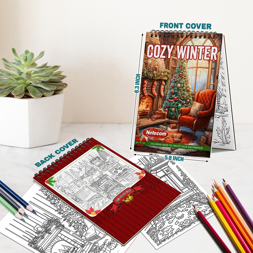 Netecom Cozy Winter Spiral Bound Coloring Book For Adults