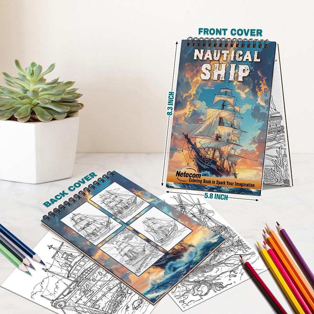 Netecom Nautical Ship Spiral Bound Coloring Book For Adults