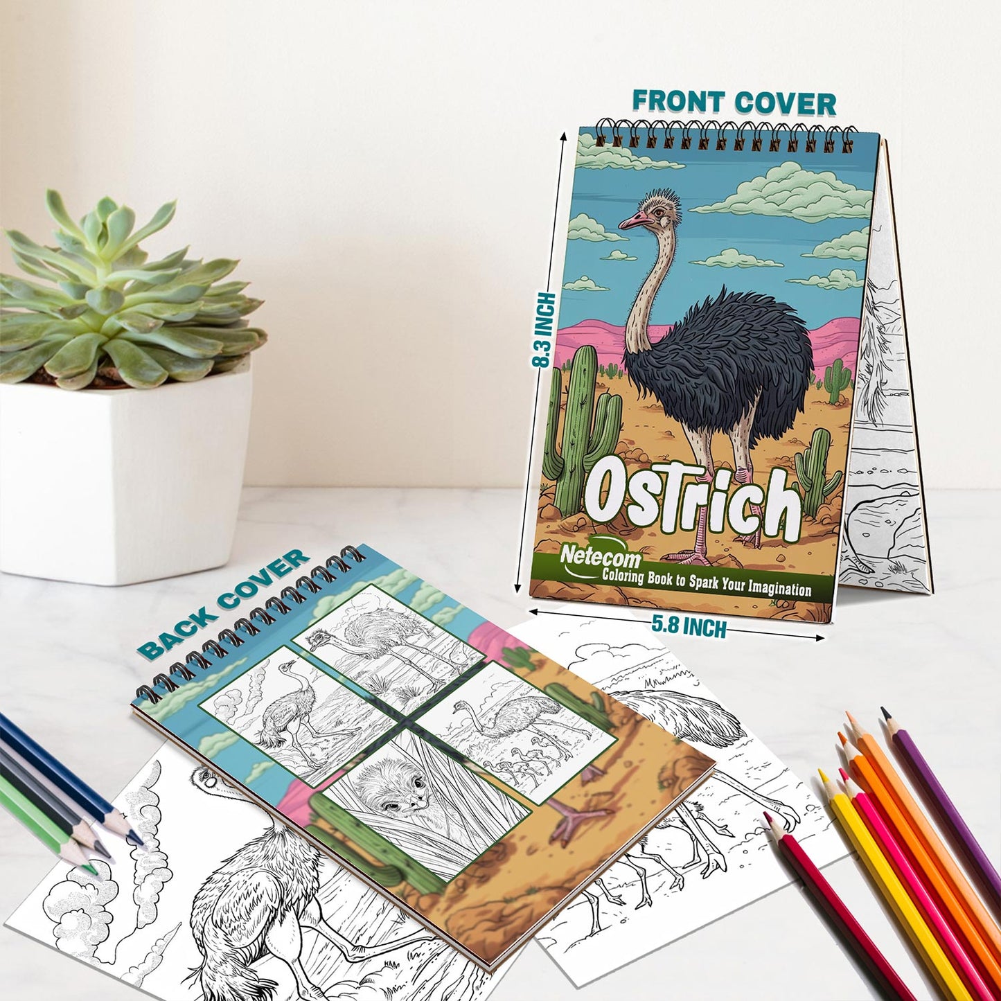 Netecom Ostrich Spiral Bound Coloring Book For Adults