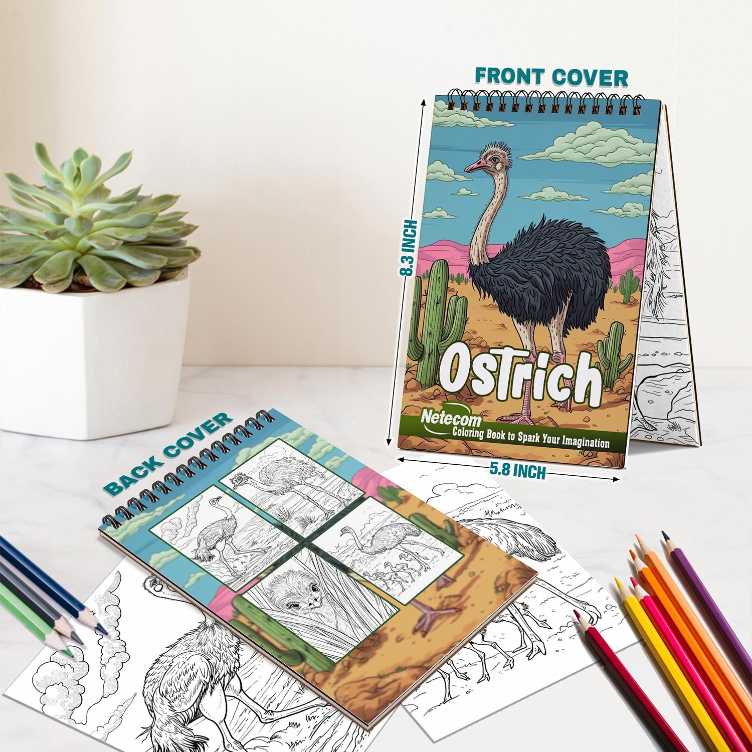 Netecom Ostrich Spiral Bound Coloring Book For Adults