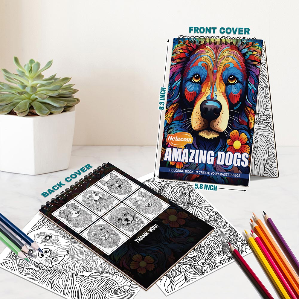 Netecom Amazing Dogs Spiral Bound Coloring Book For Adults