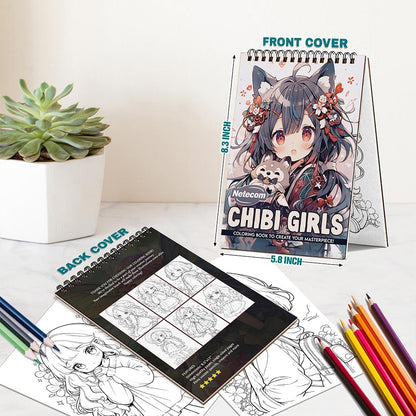 Netecom Chibi Girls Spiral Bound Coloring Book For Adults