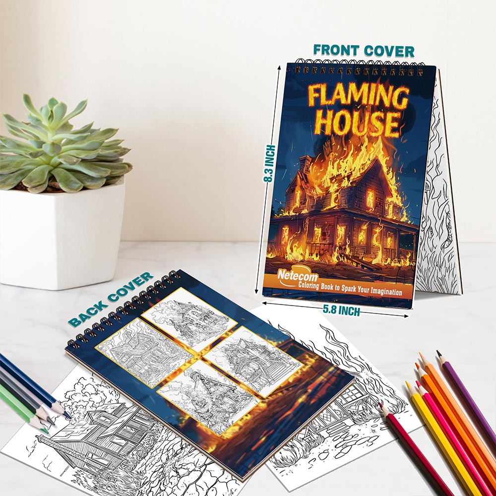 Netecom Flaming House Spiral Bound Coloring Book For Adults