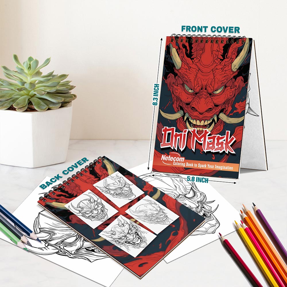Netecom Oni Mask Spiral Bound Coloring Book For Adults