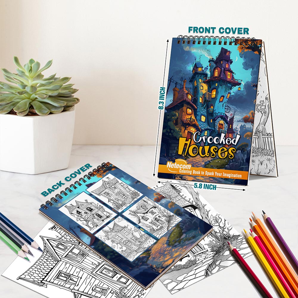 Netecom Crooked Houses Spiral Bound Coloring Book For Adults