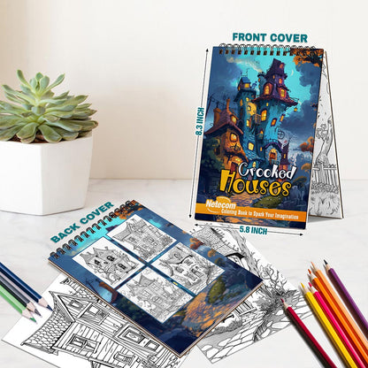 Netecom Crooked Houses Spiral Bound Coloring Book For Adults