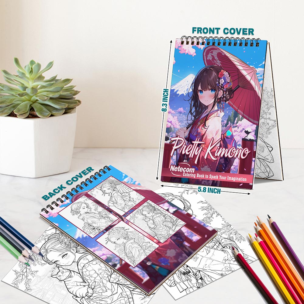 Netecom Pretty Kimono Spiral Bound Coloring Book For Adults