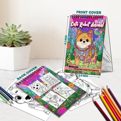 Netecom Cute Robot Animal Spiral Bound Coloring Book For Adults