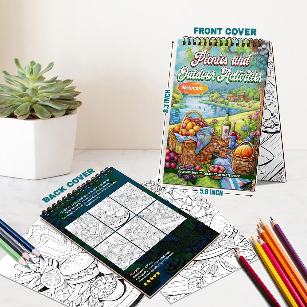 Picnics and Outdoor Activities Spiral Bound Coloring Book For Adults