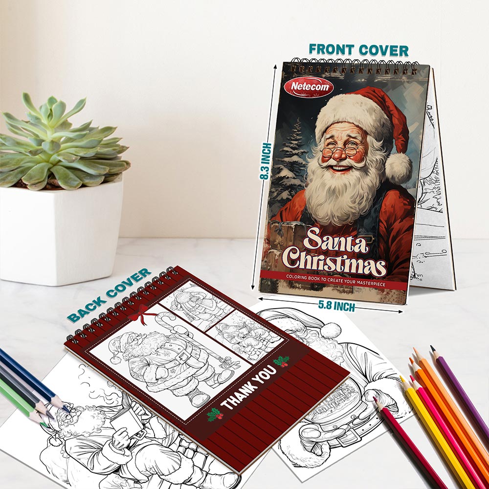 Netecom Santa Christmas Spiral Bound Coloring Book For Adults