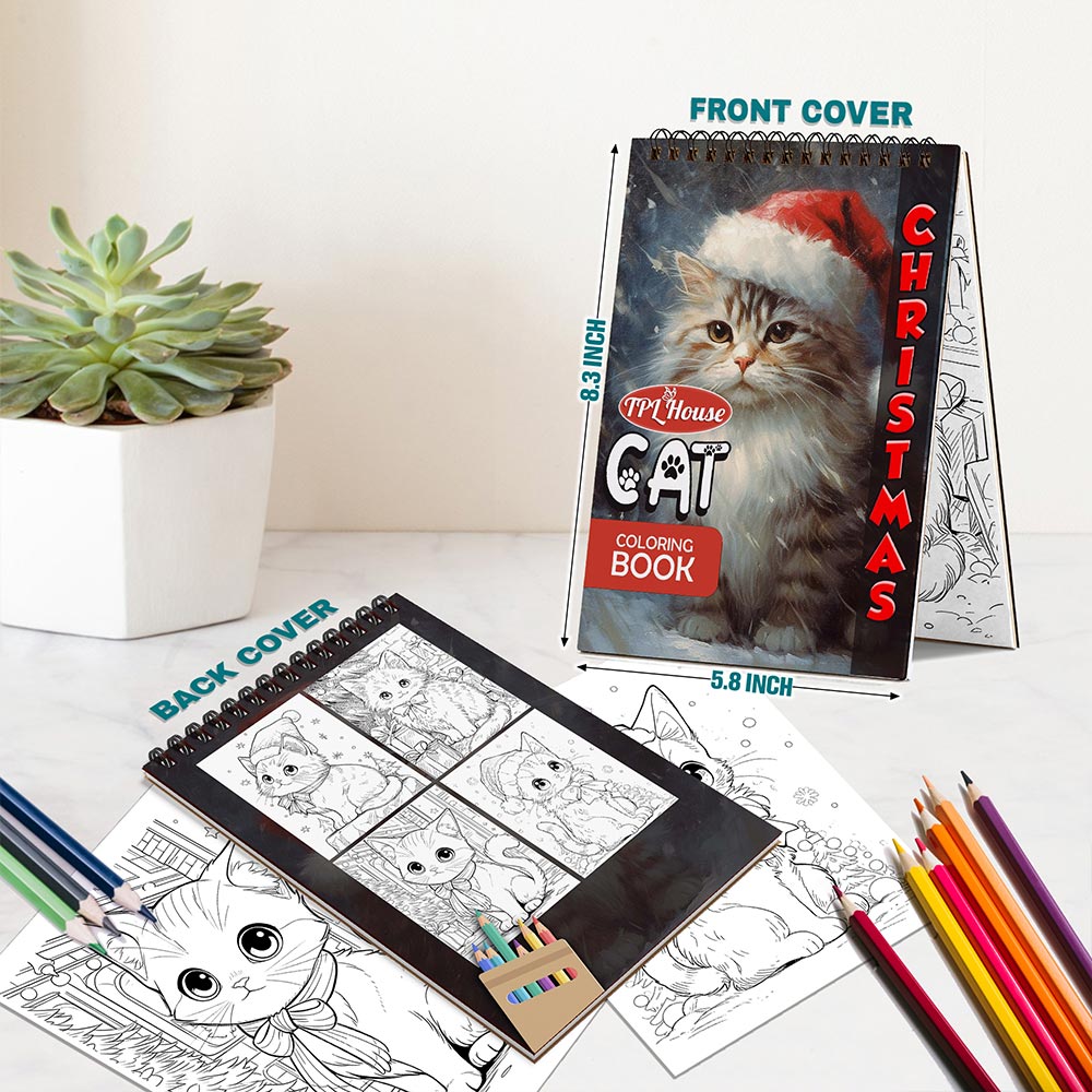 Christmas Cat Spiral Bound Coloring Book For Adults