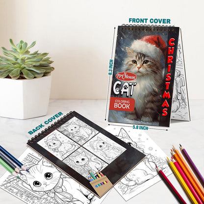 Christmas Cat Spiral Bound Coloring Book For Adults