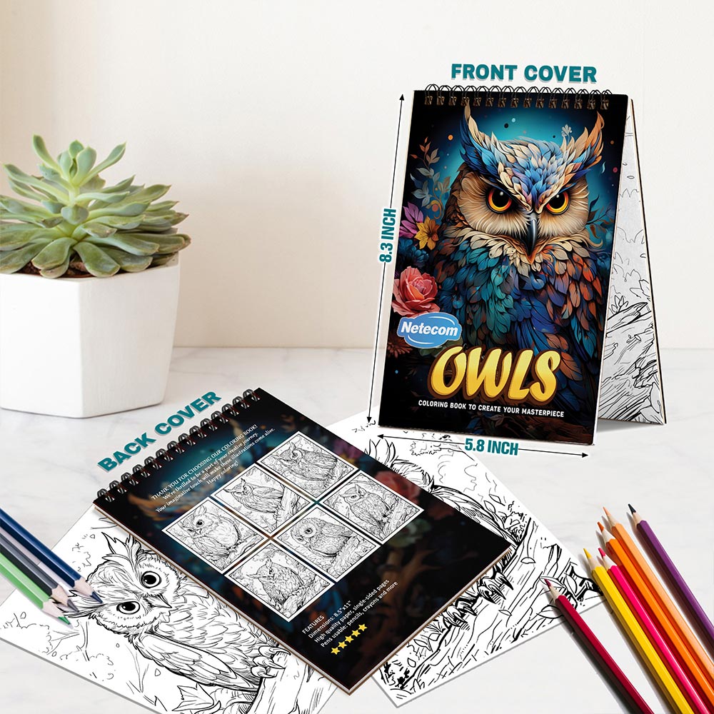 Netecom Owls Spiral Bound Coloring Book For Adults