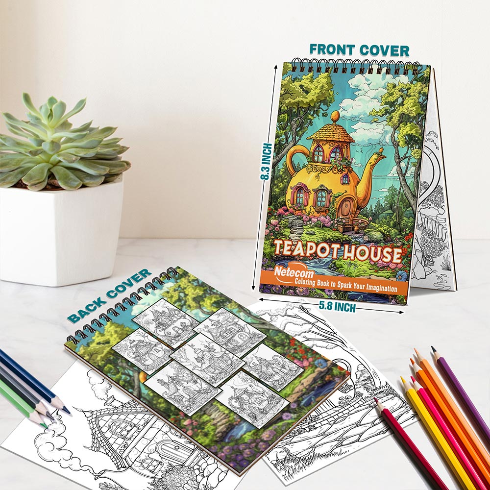 Netecom Teapot House Spiral Bound Coloring Book For Adults