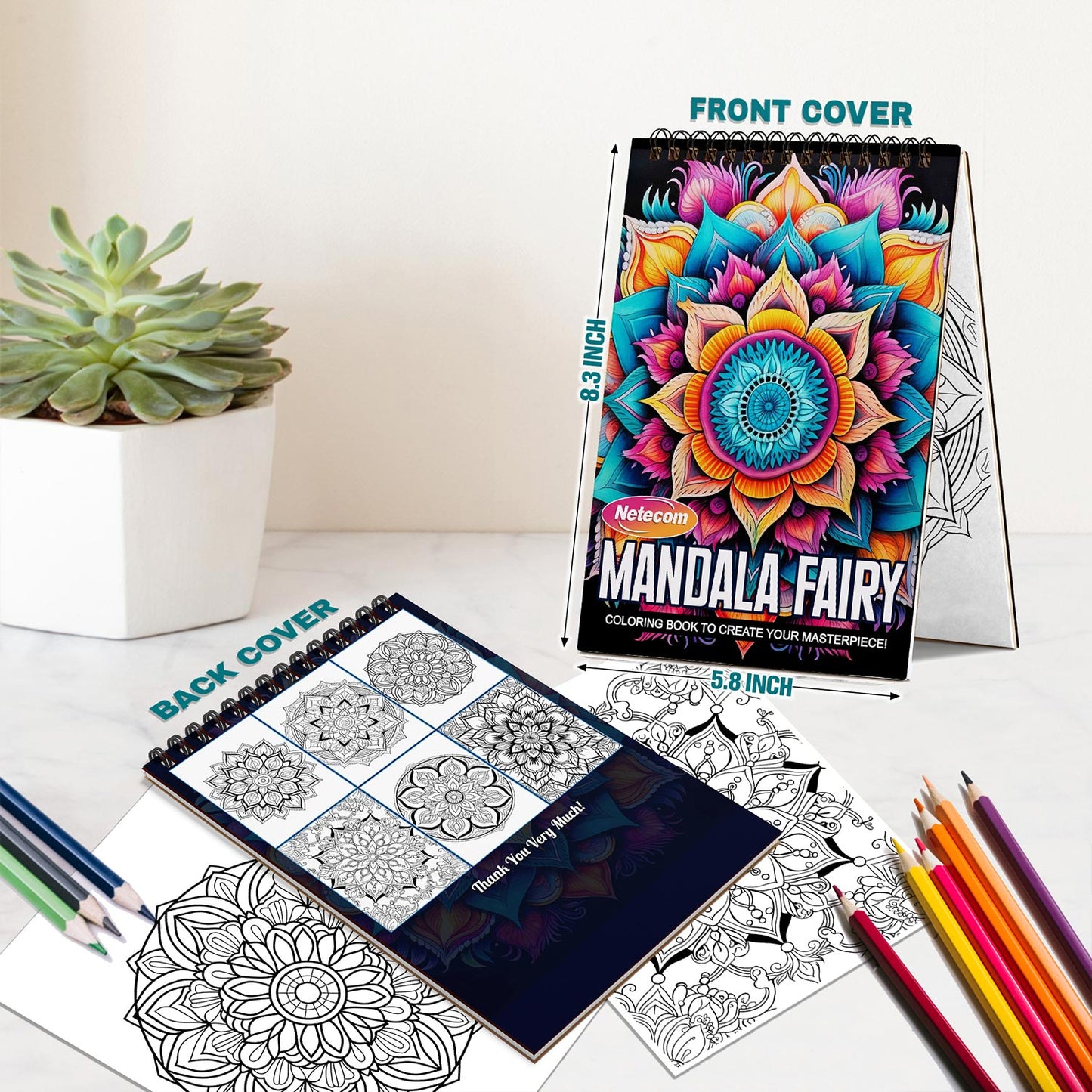 Netecom Mandala Fairy Spiral Bound Coloring Book For Adults