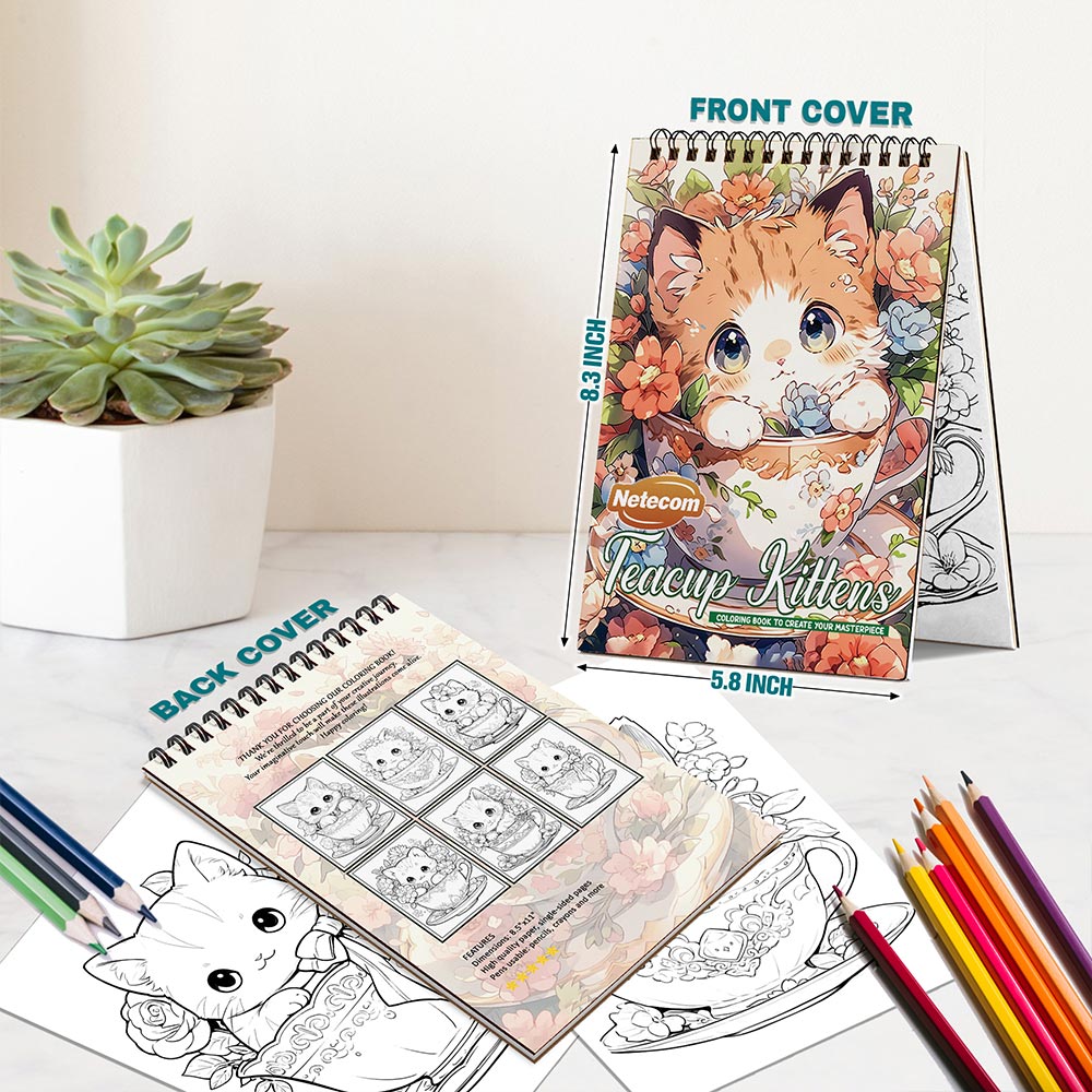 Netecom Teacup Kittens Spiral Bound Coloring Book For Adults