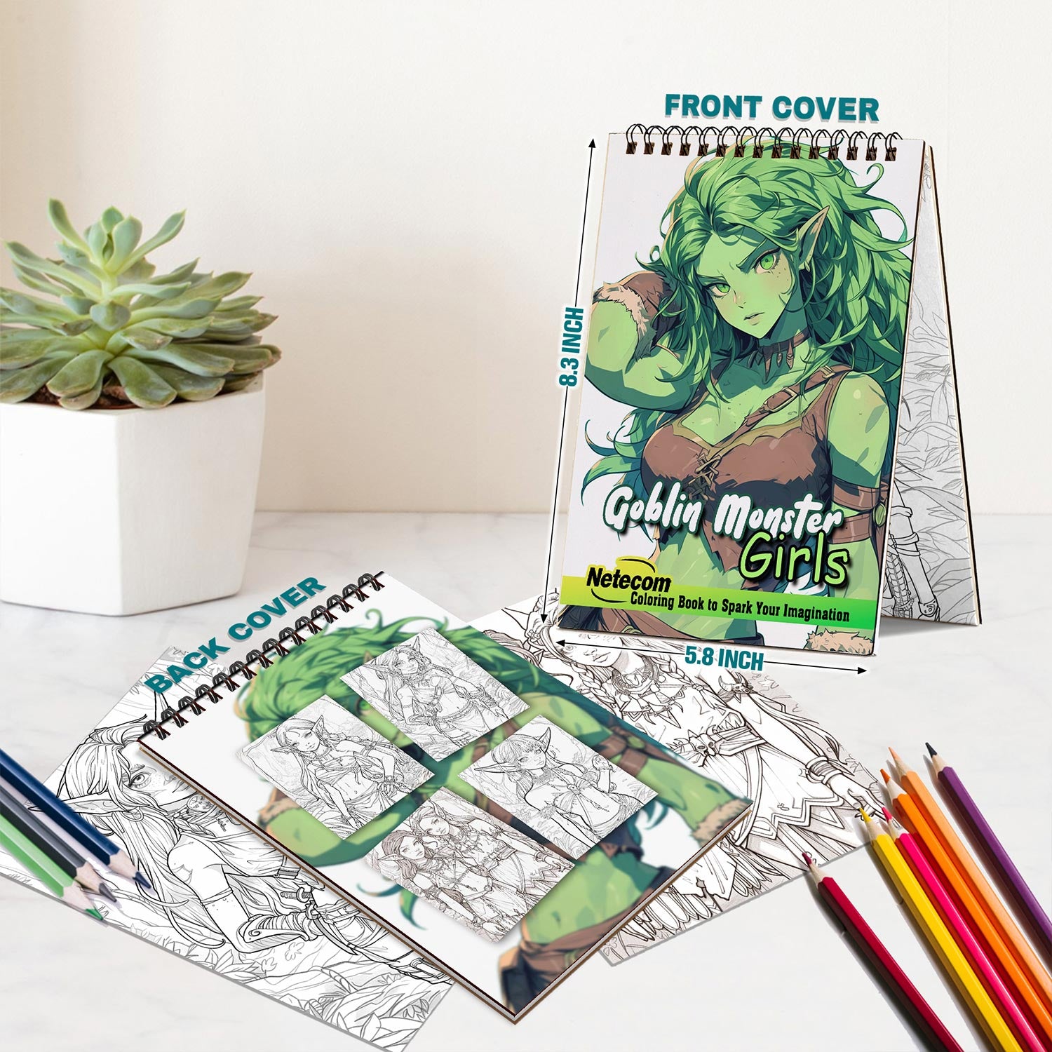 Netecom Goblin Monster Girls Spiral Bound Coloring Book For Adults