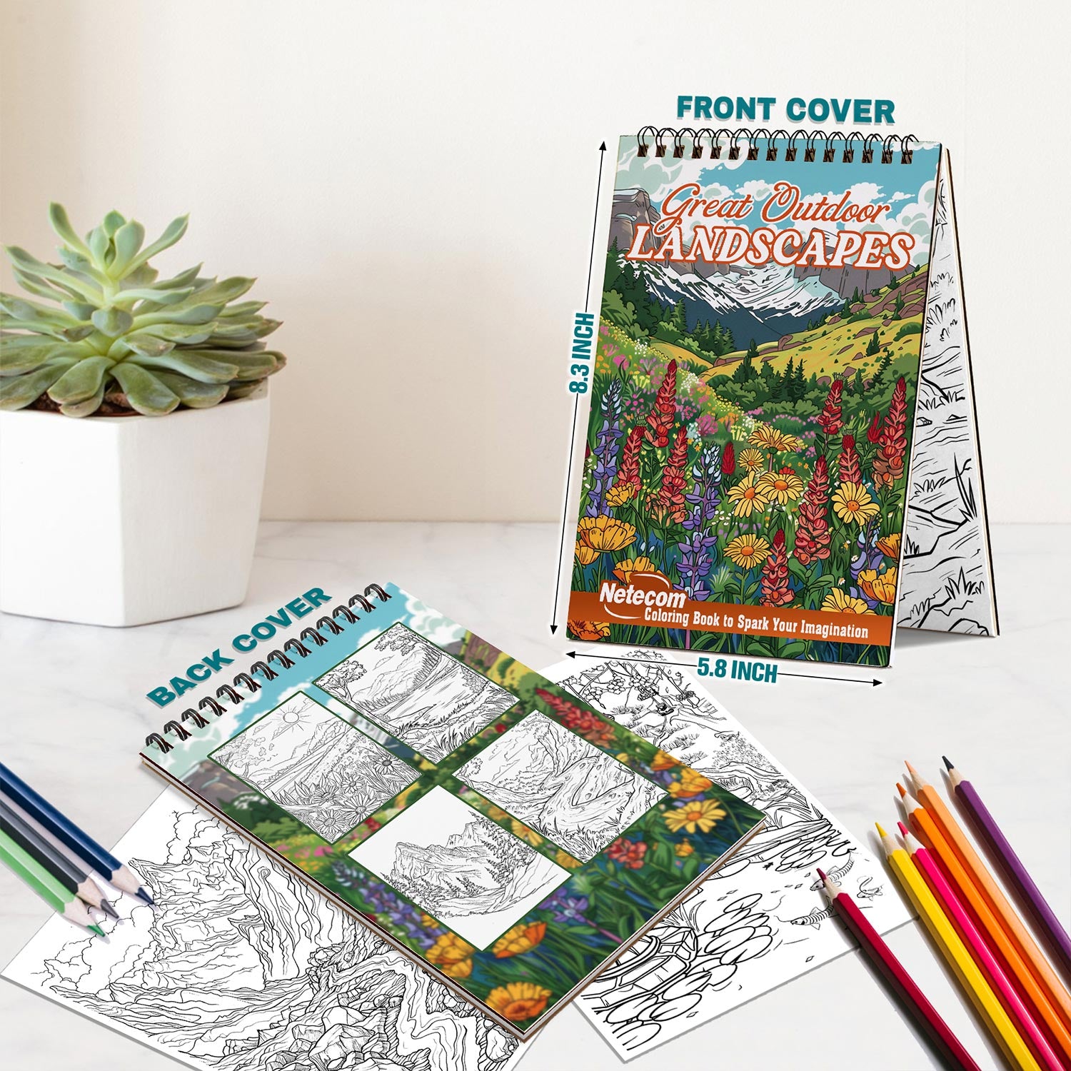 Netecom Great Outdoor Landscapes Spiral Bound Coloring Book For Adults