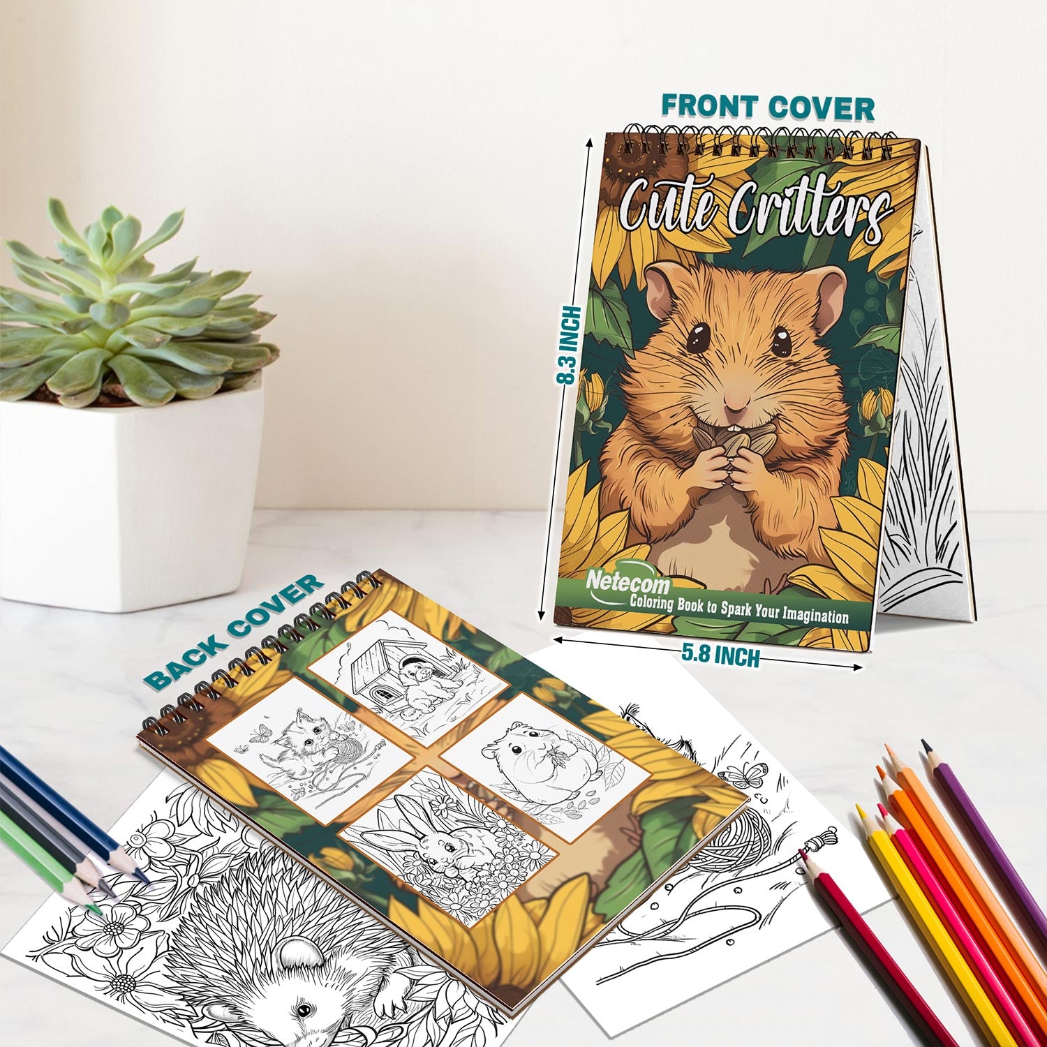 Netecom Cute Critters Spiral Bound Coloring Book For Adults