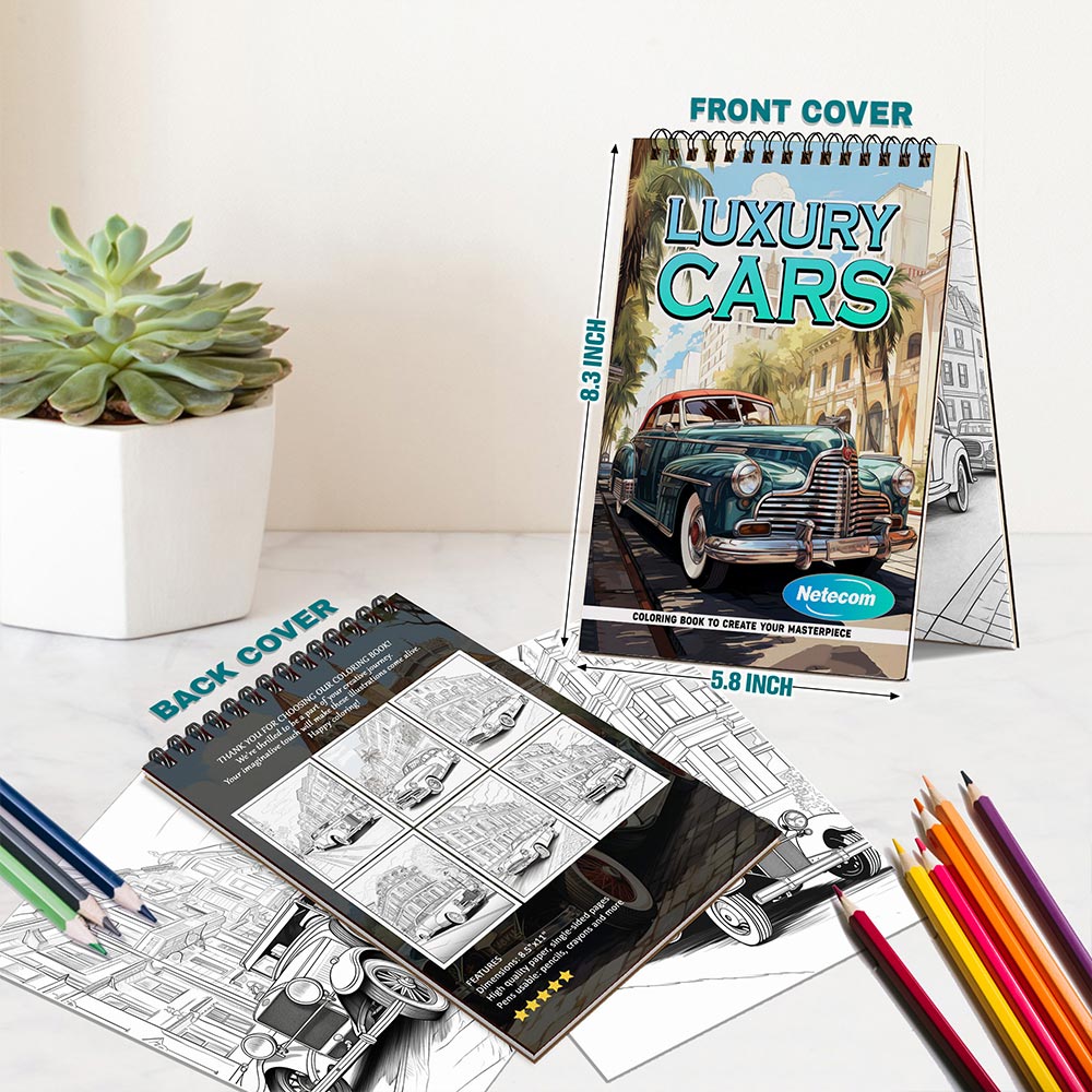 Luxury Cars Spiral Bound Coloring Book For Adults