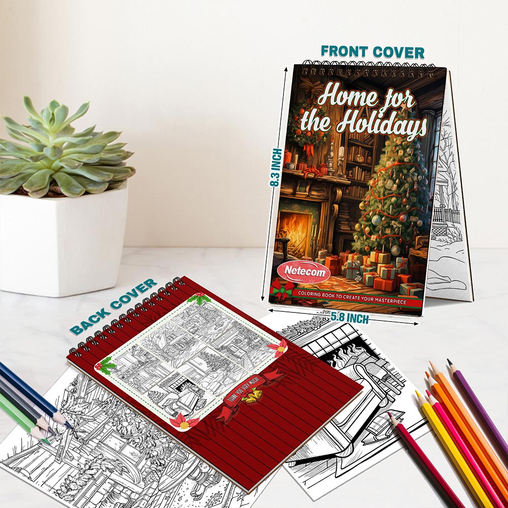 Netecom Home for the Holidays Spiral Bound Coloring Book For Adults
