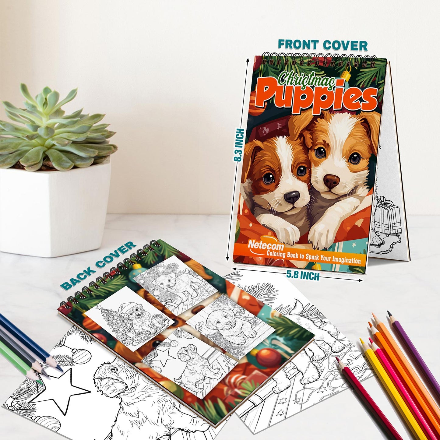 Netecom Christmas Puppies Spiral Bound Coloring Book For Adults