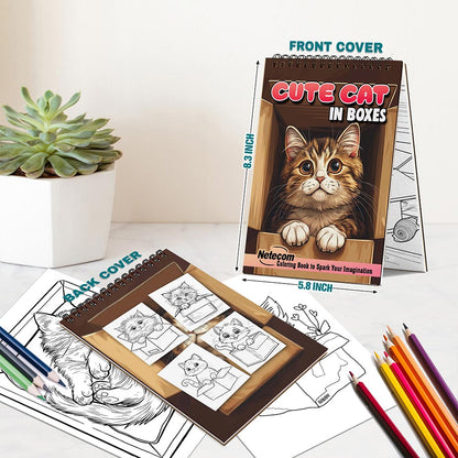 Netecom Cute Cat in Boxes Spiral Bound Coloring Book For Adults
