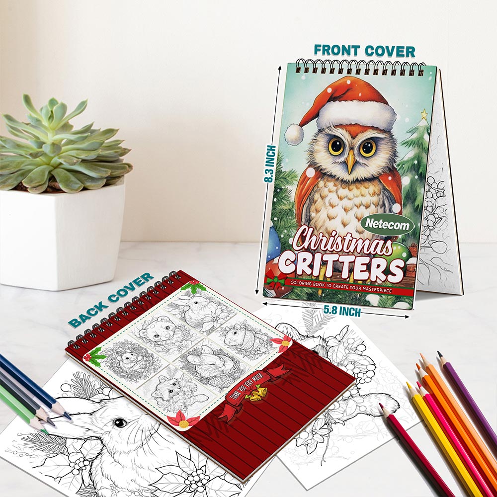 Netecom Christmas Critters Spiral Bound Coloring Book For Adults