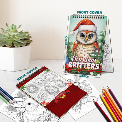 Netecom Christmas Critters Spiral Bound Coloring Book For Adults