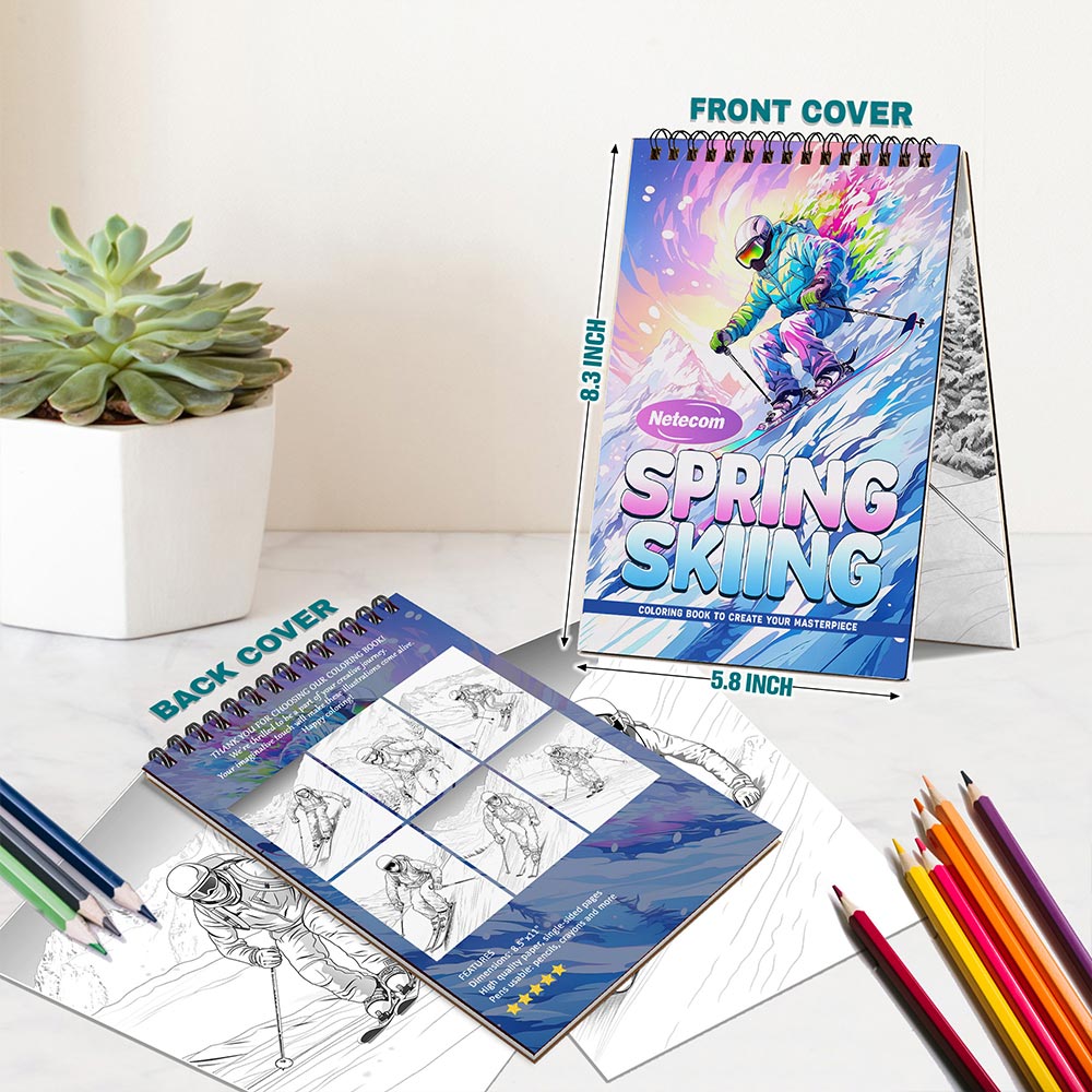 Spring Skiing Spiral Bound Coloring Book For Adults