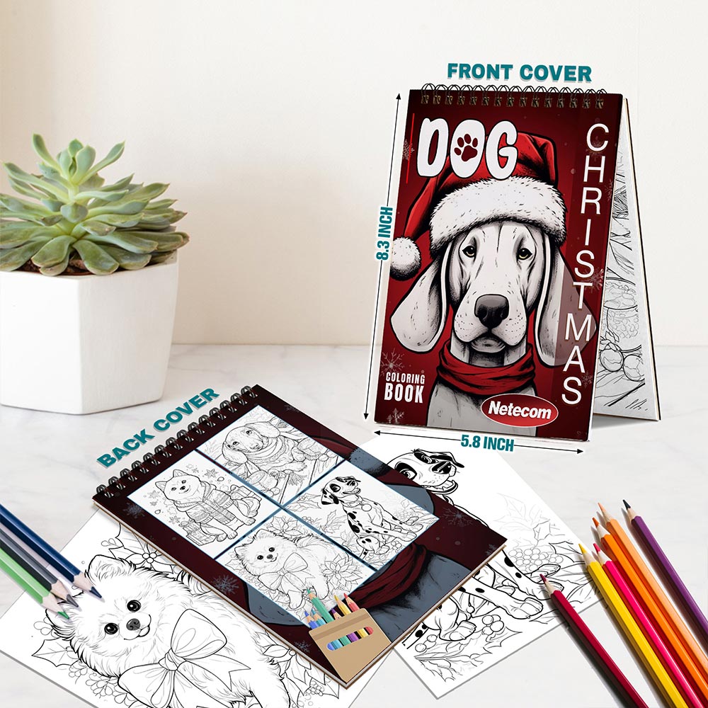 Netecom Christmas Dog Spiral Bound Coloring Book For Adults