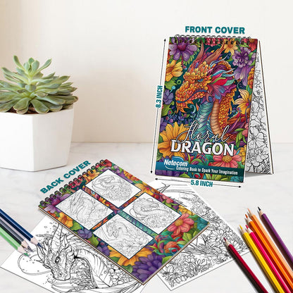 Netecom Floral Dragon Spiral Bound Coloring Book For Adults