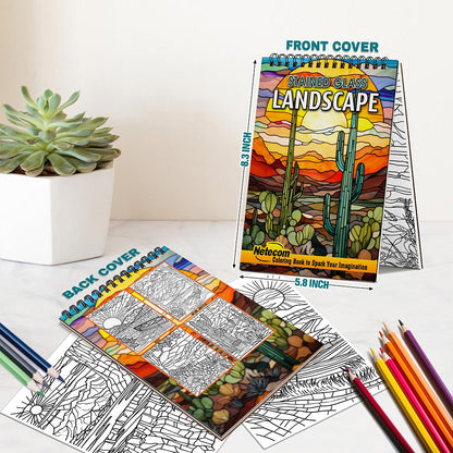 Netecom Stained Glass Landscape Spiral Bound Coloring Book For Adults