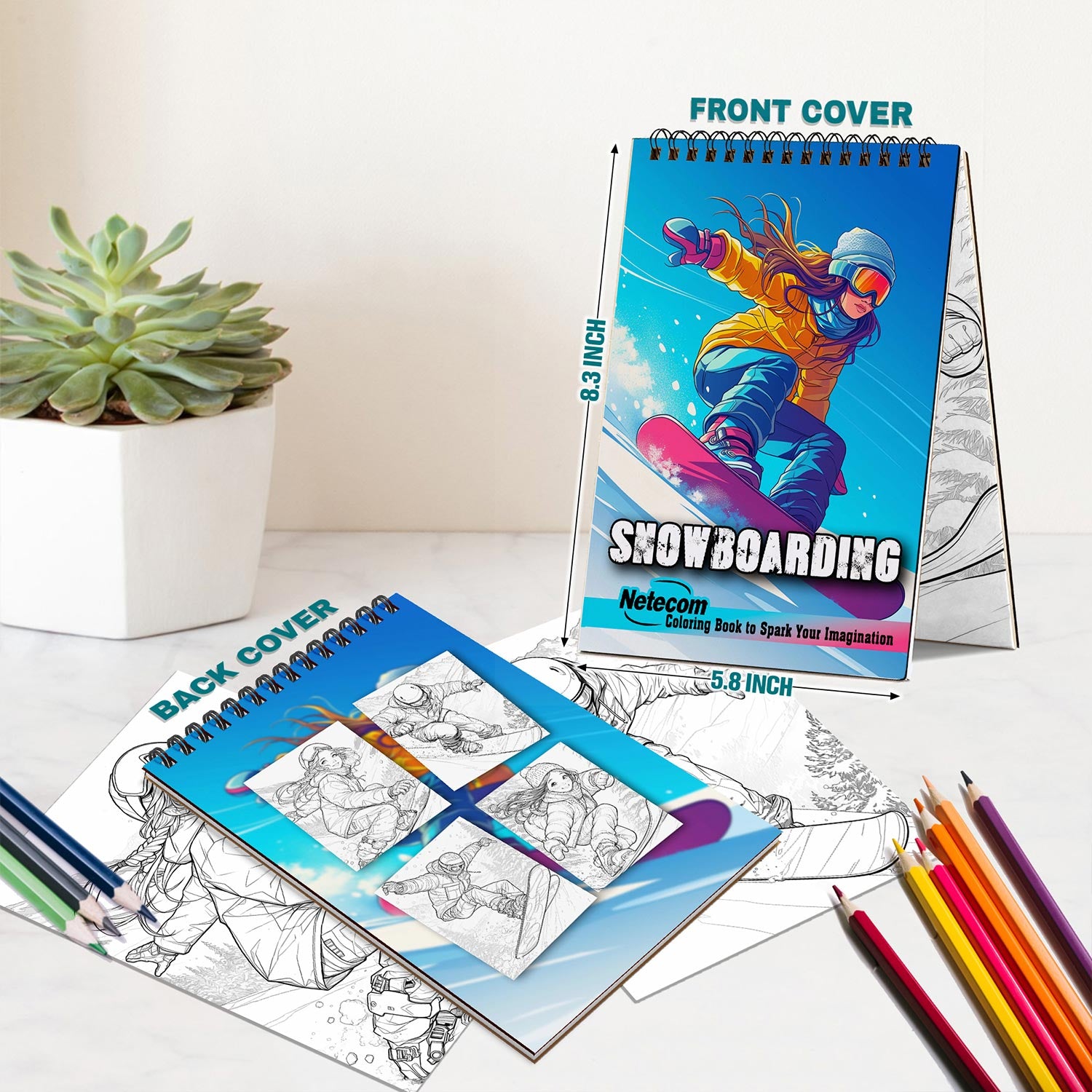 Netecom Snowboarding Spiral Bound Coloring Book For Adults