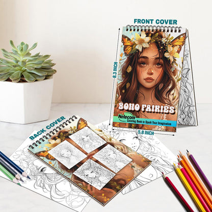 Netecom Boho Fairies Spiral Bound Coloring Book For Adults