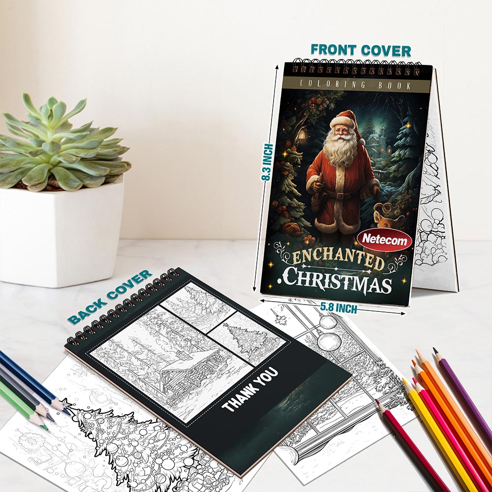 Netecom Christmas Enchanted Spiral Bound Coloring Book For Adults