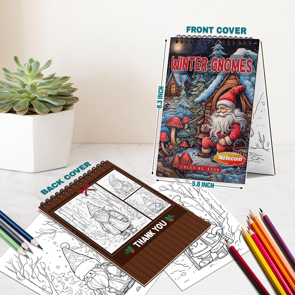 Netecom Winter Gnomes Spiral Bound Coloring Book For Adults