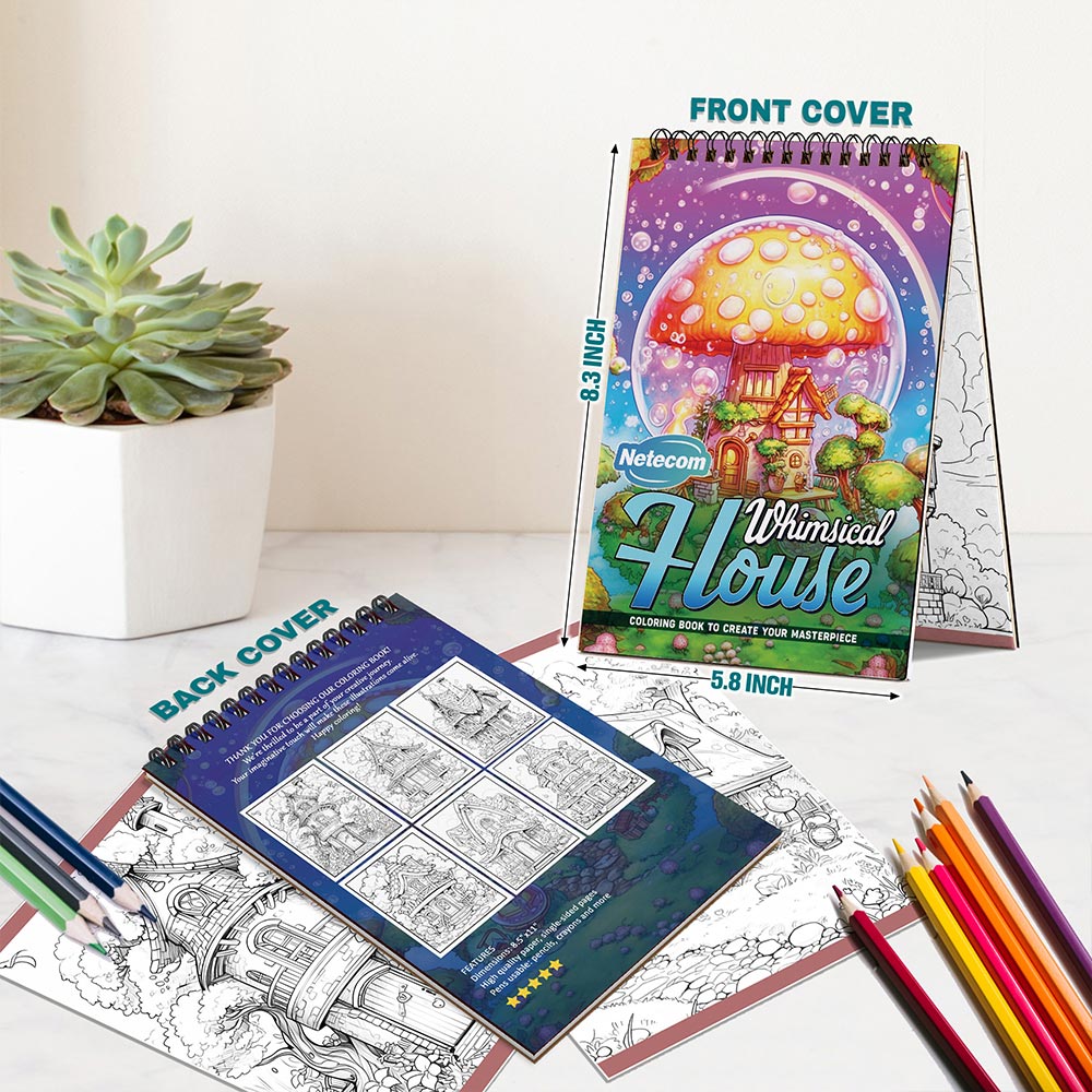 Netecom Whimsical House Spiral Bound Coloring Book For Adults