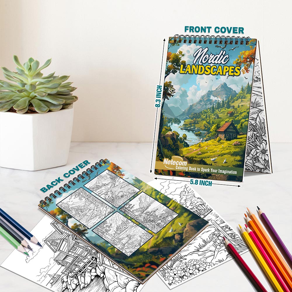 Netecom Nordic Landscape Spiral Bound Coloring Book For Adults