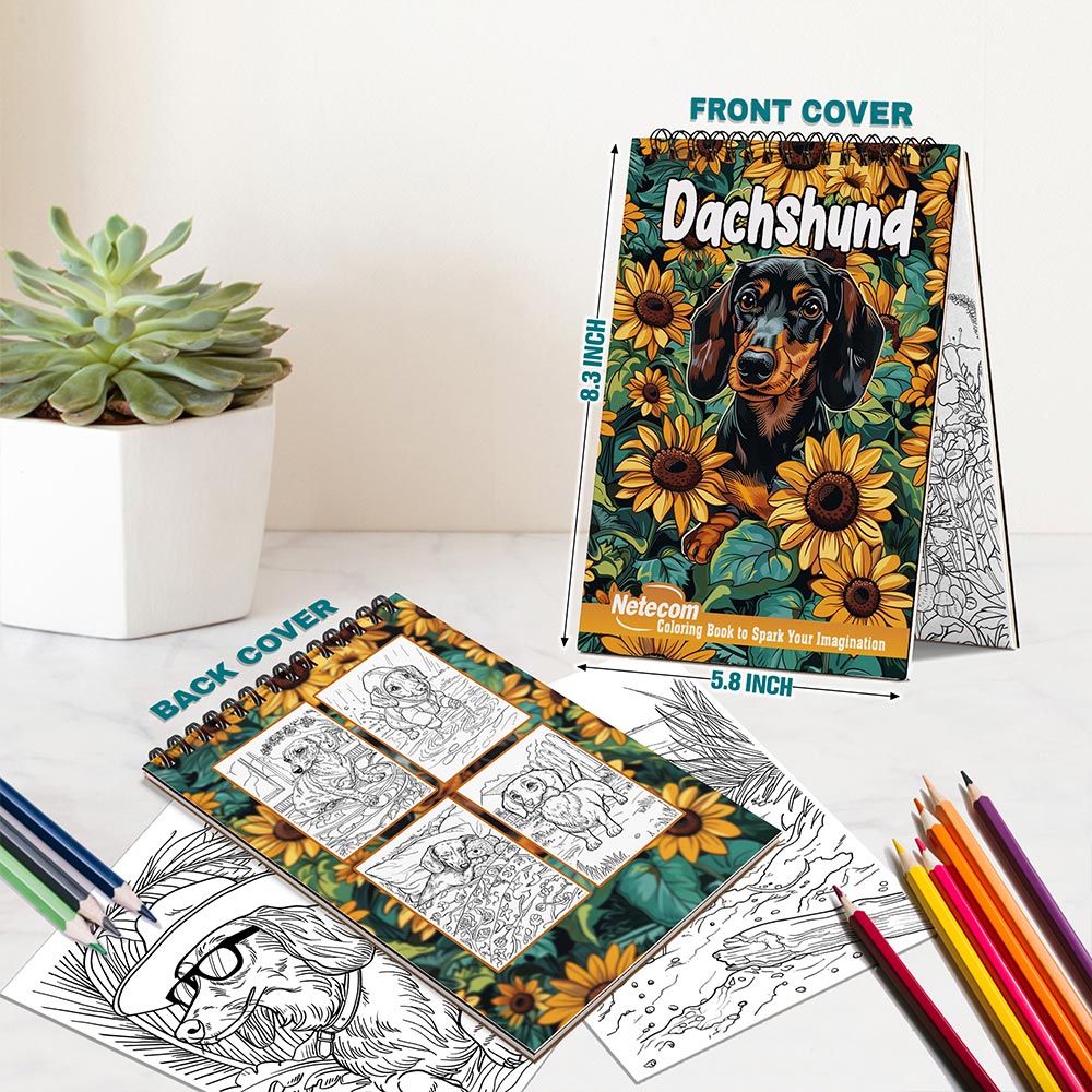 Netecom Dachshund Spiral Bound Coloring Book For Adults
