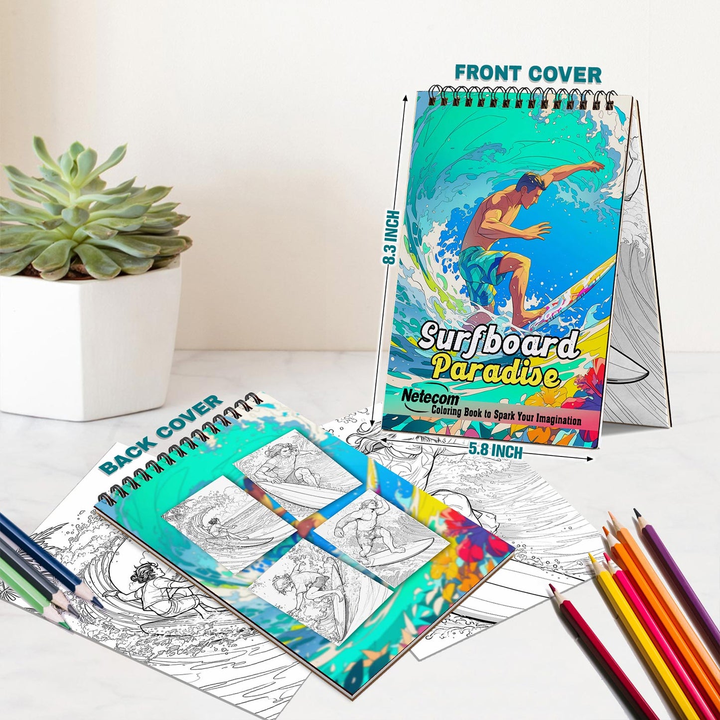 Netecom Surfboard Paradise Spiral Bound Coloring Book For Adults