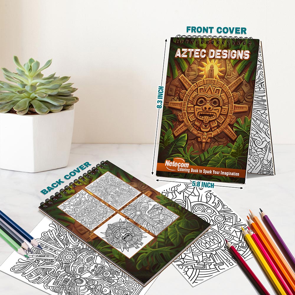 Netecom Aztec Designs Spiral Bound Coloring Book For Adults