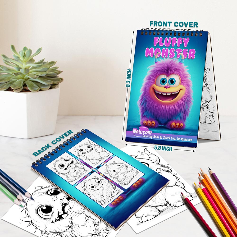 Netecom Fluffy Monster Spiral Bound Coloring Book For Adults