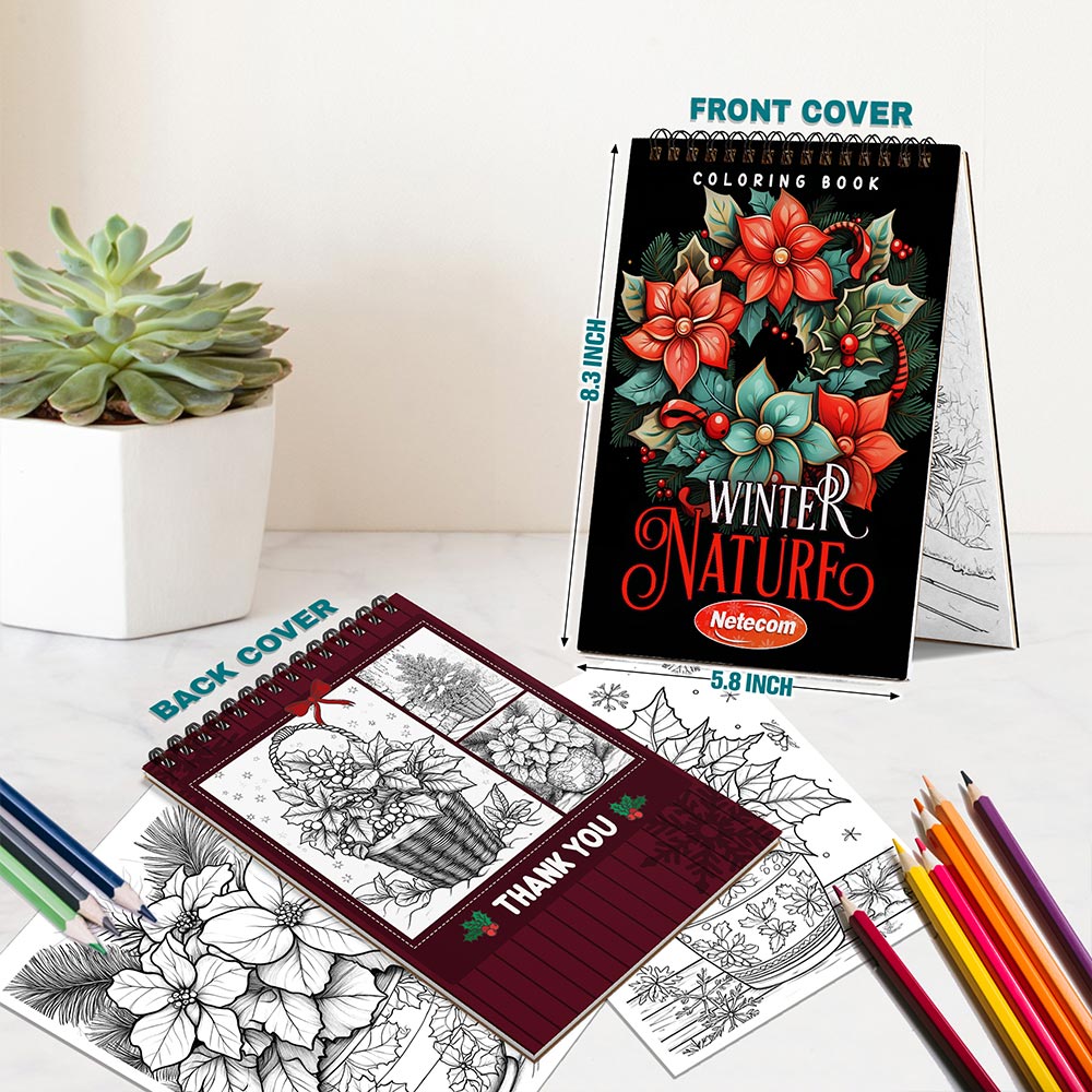 Netecom Winter Nature Spiral Bound Coloring Book For Adults