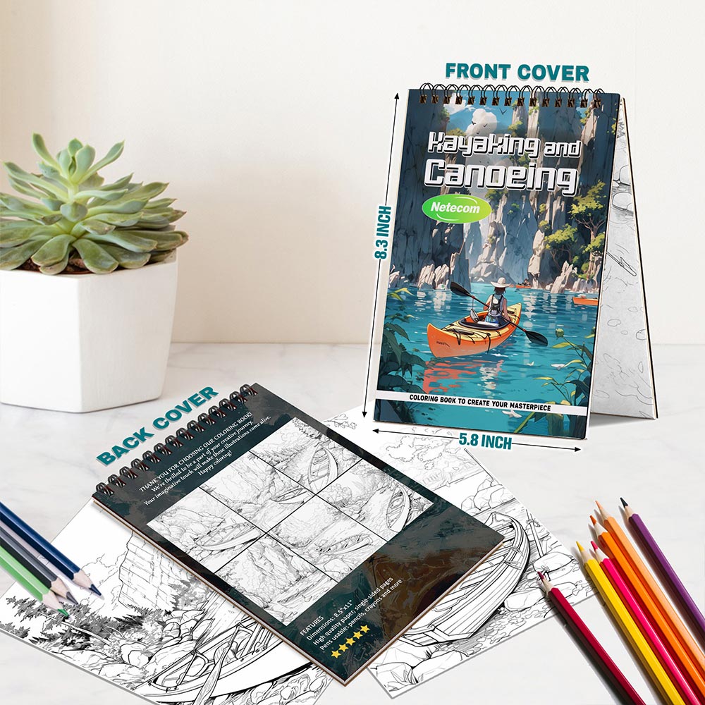 Kayaking and Canoeing Spiral Bound Coloring Book For Adults