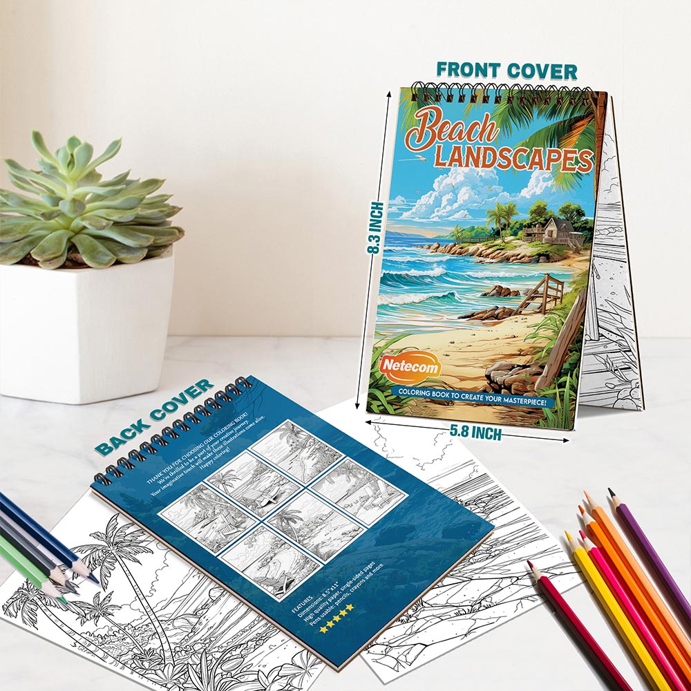 Netecom Beach Landscapes Spiral Bound Coloring Book For Adults